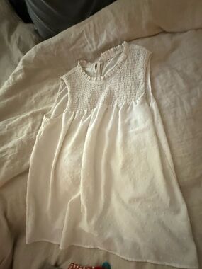 White Swiss Dot Smocked Sleeveless Blouse